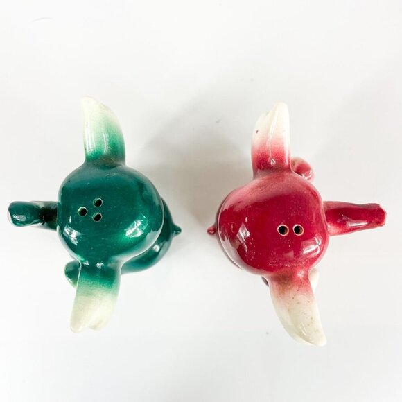 Vintage Elephant Salt & Pepper Shakers Set Green Red Ceramic Hand-Painted MCM - Picture 5 of 6